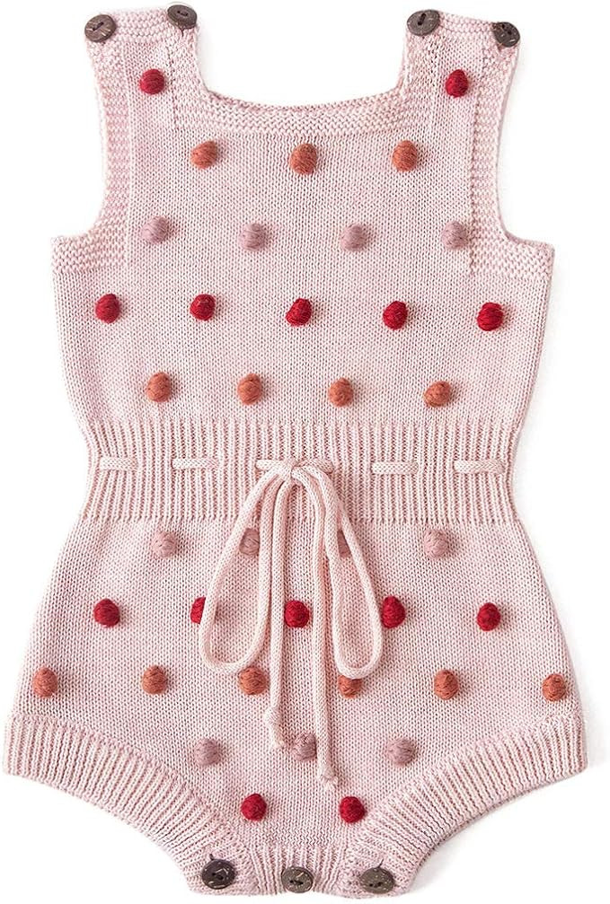 Simplee kids Baby Girl Kint Pompoms Romper Sleeveless Baby Girl Kint Clothes | Amazon (US)