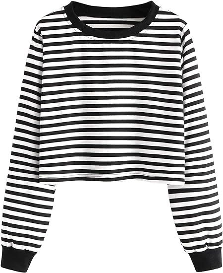 SweatyRocks Women's Casual Long Sleeve Striped Cropped T-Shirt Casual Crop Tee Top | Amazon (US)
