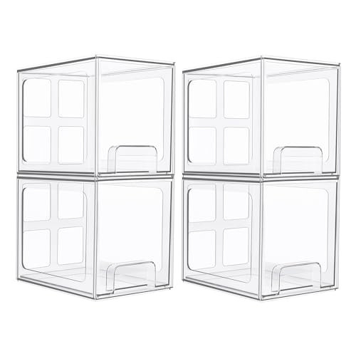 Vtopmart 4 Pack Stackable Storage Drawers, 6.6''Tall Acrylic Bathroom Makeup Organizers,Clear Plastic Drawers For Vanity, Undersink, Kitchen Cabinet,Pantry Organization and Storage | Amazon (US)