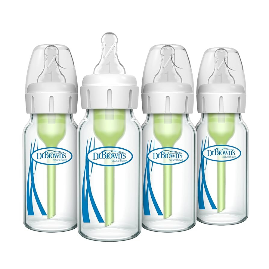 Dr. Brown's Natural Flow Anti-Colic Options+ Narrow Glass Baby Bottle 4 oz/120 mL, with Level 1 S... | Amazon (US)