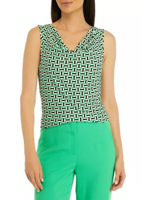 THE LIMITED Women's Petite Geometric Print Drape Neck Sleeveless Knit Tank Top, Green, PS | Belk
