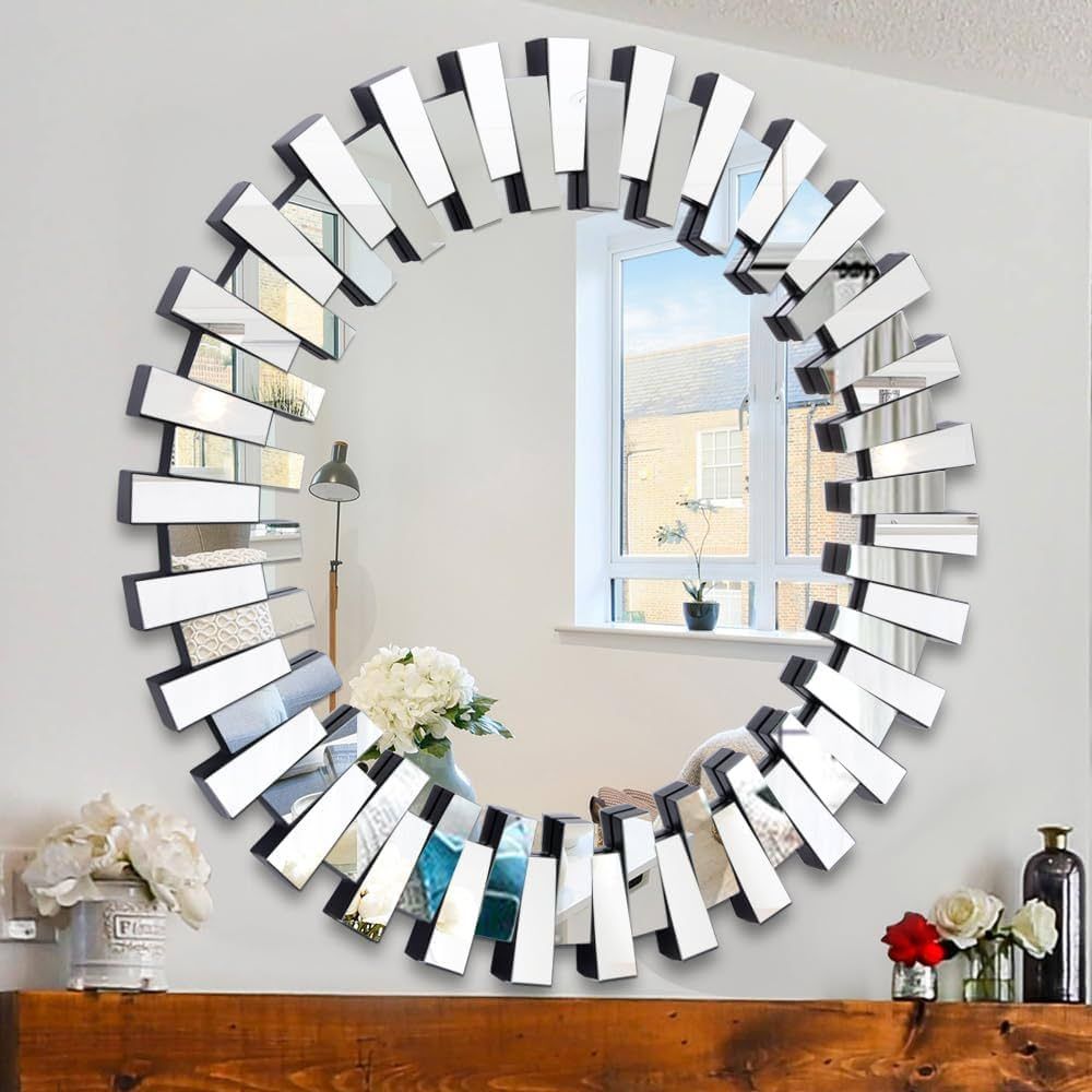 Chende Round Mirror Wall Decor, 32'' Large Decorative Mirror with Beveled Glass Frame, Modern Acc... | Amazon (US)