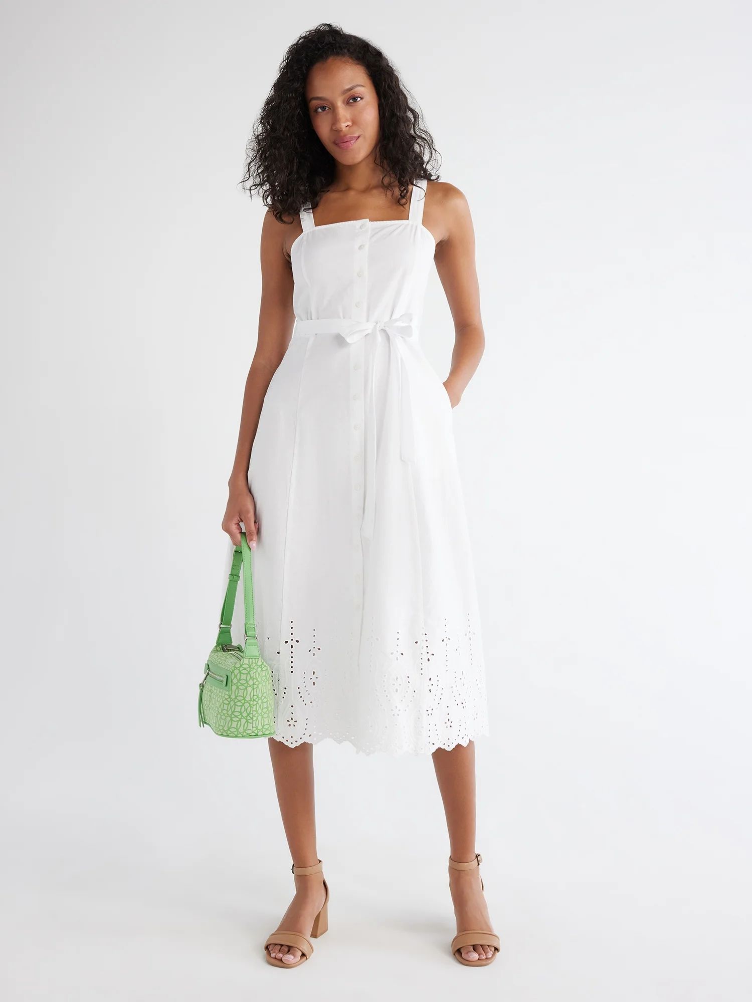 Time and Tru Women's Cotton Eyelet Button Front Dress, Sizes XS-XXXL | Walmart (US)