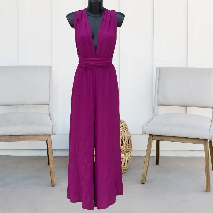 Combinaison dos nu multiposition - jambes larges - Violette - Evanet boutique à Goussainville | Mavillemonshopping.fr 