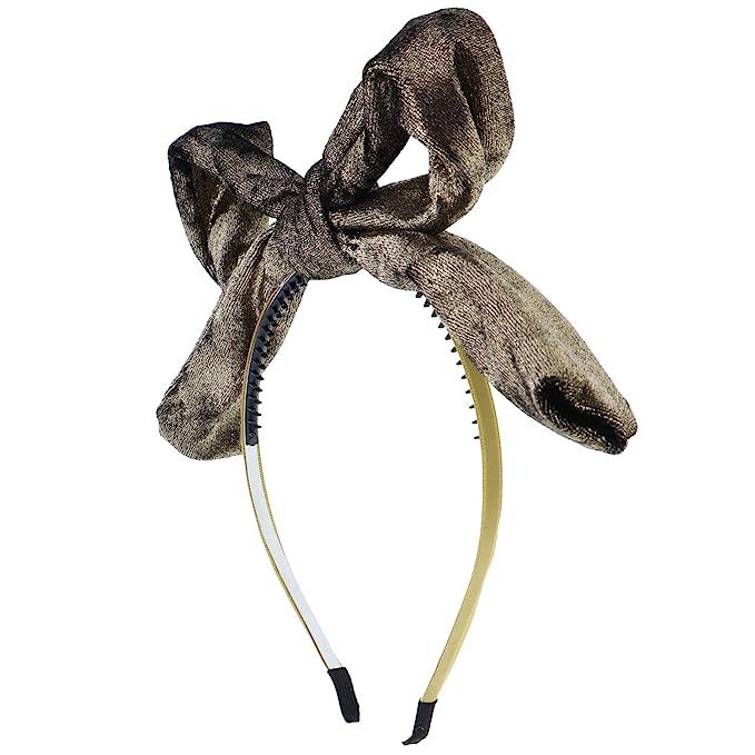 Metallic Knotted Bow Holiday Headband With Tails-Gold | Amazon (US)