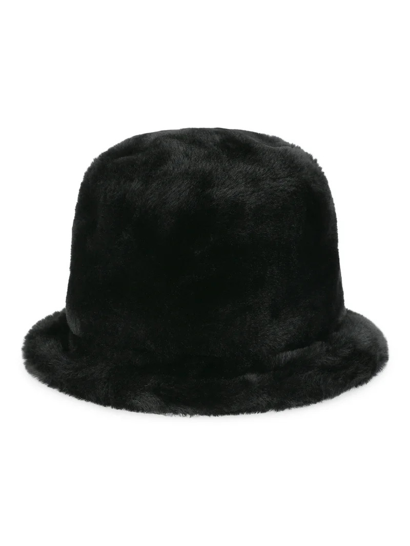 No Boundaries Women's Faux Fur Bucket Hat, One Size, Black | Walmart (US)