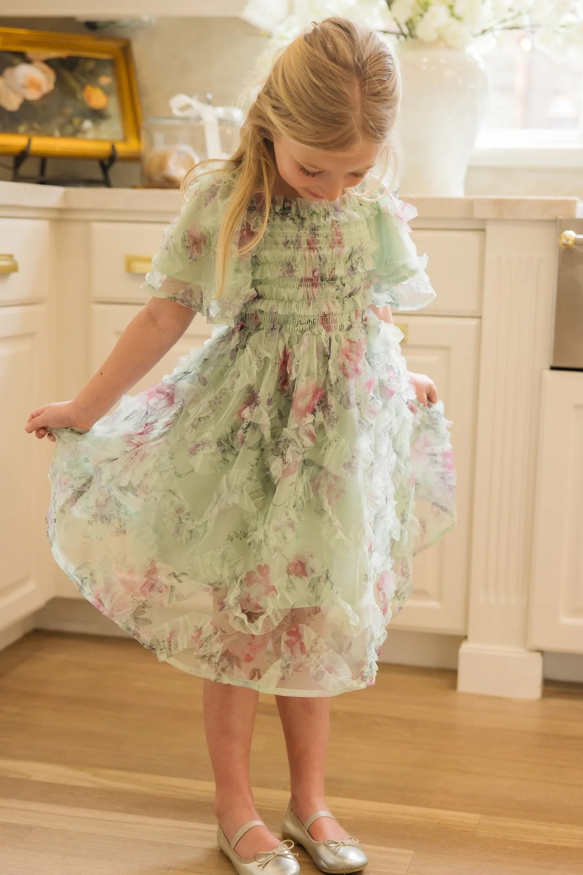 Mini Florentina Dress in Pistachio Aquarelle Fleur | Ivy City Co