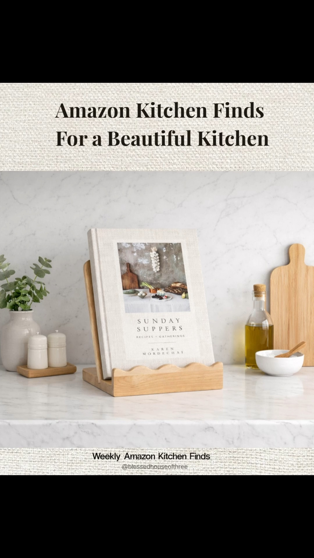 Amazon kitchen finds I’m loving right now! These are beautiful, functional kitchen pieces that add warmth and style to your countertop while still being practical for everyday cooking. From the scalloped wood cookbook stand and checkerboard cutting board to the wood utensil set and scalloped marble serving tray, these Amazon kitchen finds are some of my favorite affordable kitchen upgrades. I also styled a few of them in my own kitchen so you can see how they look in a real home. If you love neutral kitchen decor, warm wood accents, and simple organic modern kitchen styling, these Amazon kitchen finds are definitely worth checking out. Follow me on LTK for daily home decor finds, Amazon favorites, and affordable pieces I use and love in my own home.

#LTKHome #LTKSaleAlert