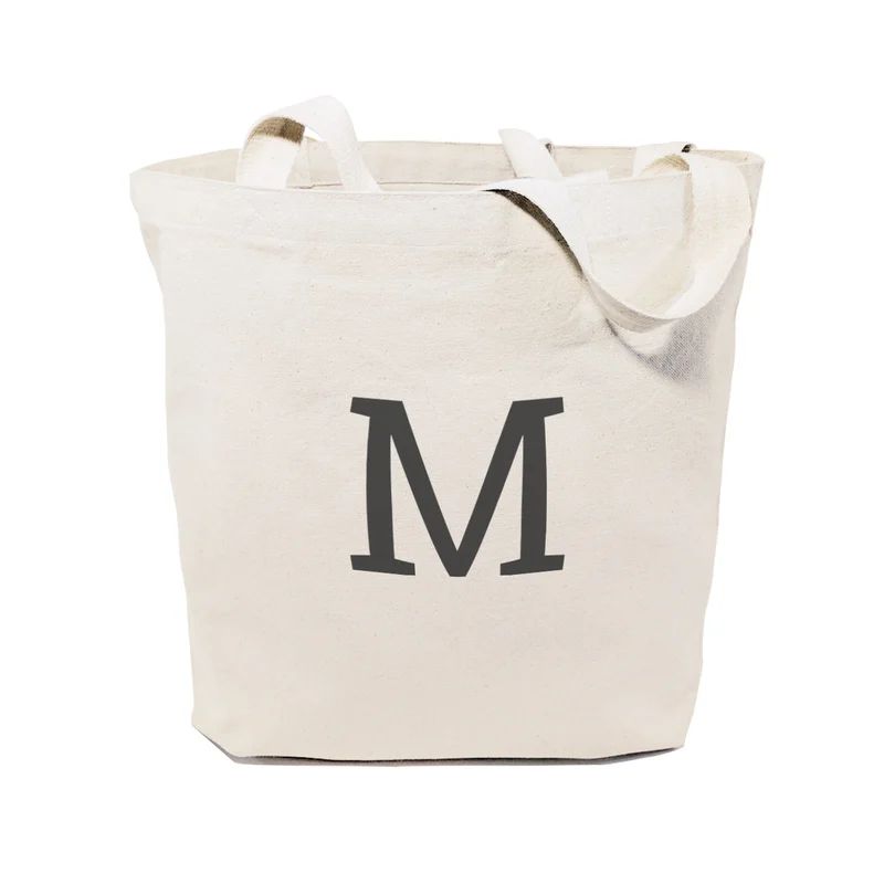 The Cotton & Canvas Co. Personalized Modern Monogram Cotton Canvas Tote Bag - White - MONOGRAM: H | Verishop