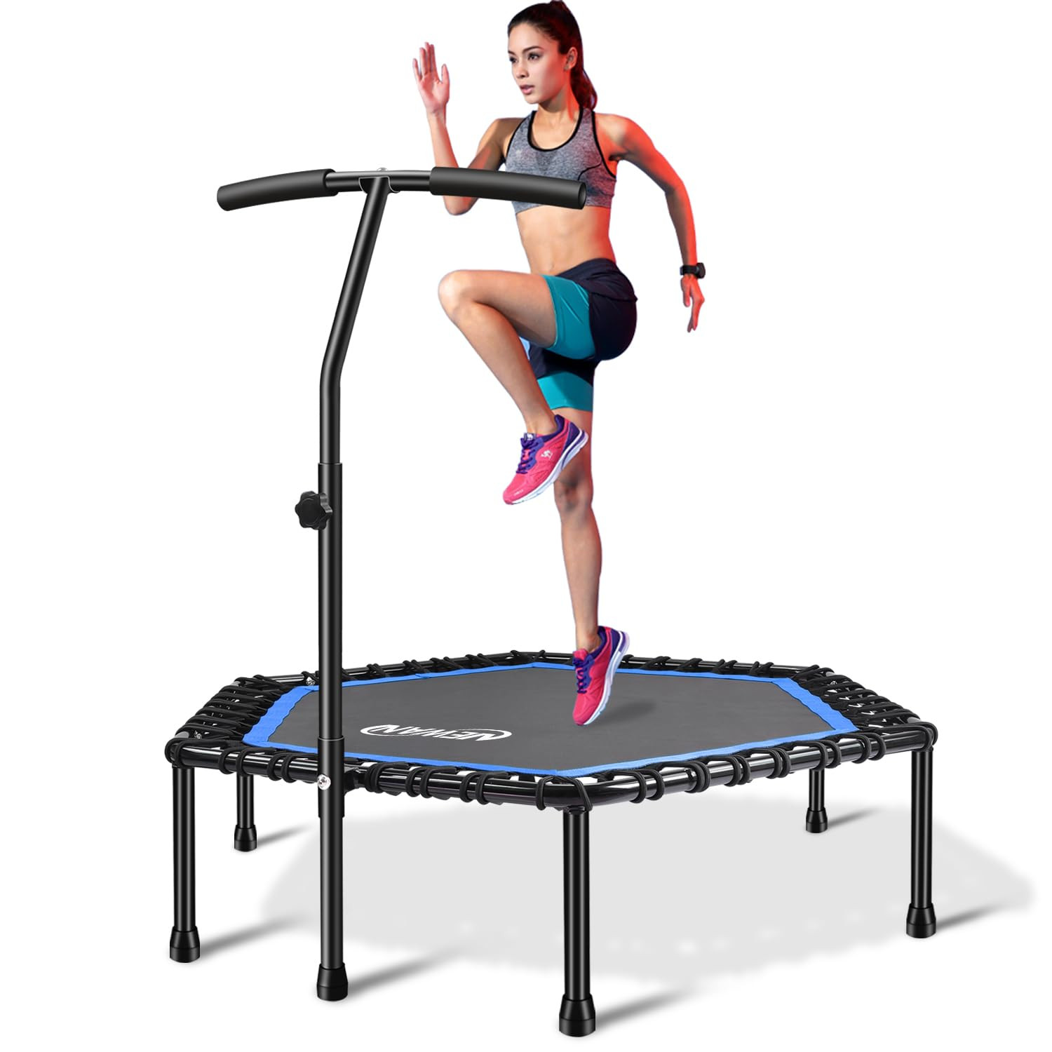 Newan 48'' Fitness Trampoline with Adjustable Handle Bar, Silent Trampoline Bungee Rebounder Jump... | Amazon (US)