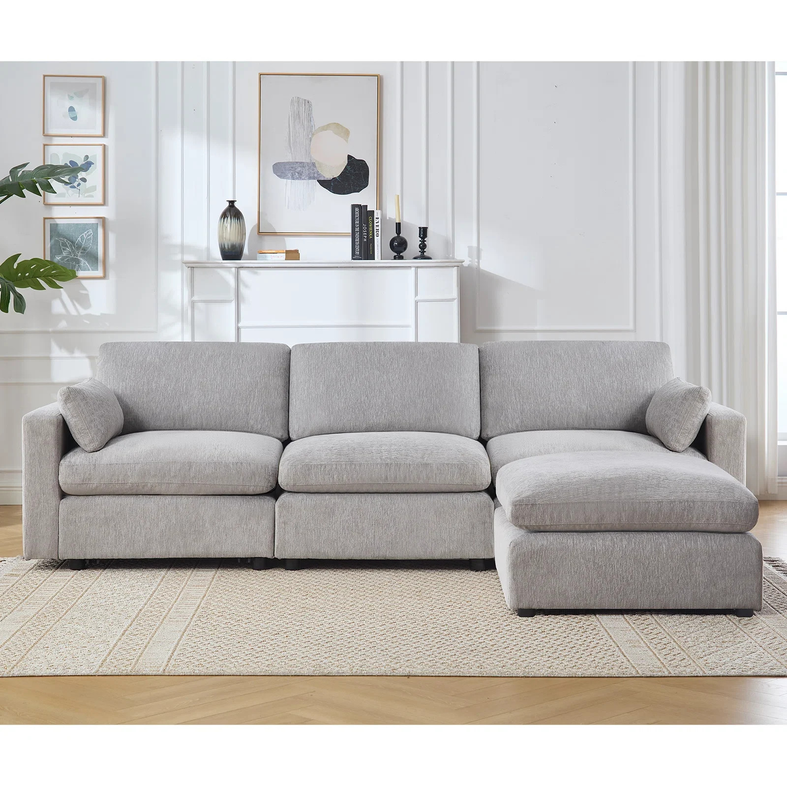 4- Piece Modern Chenille Fabric Modular Sectional With Ottoman | Wayfair North America