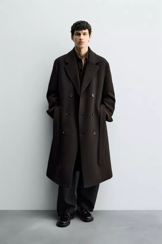 DOUBLE-BREASTED WOOL BLEND COAT WITH BELT | Zara UK