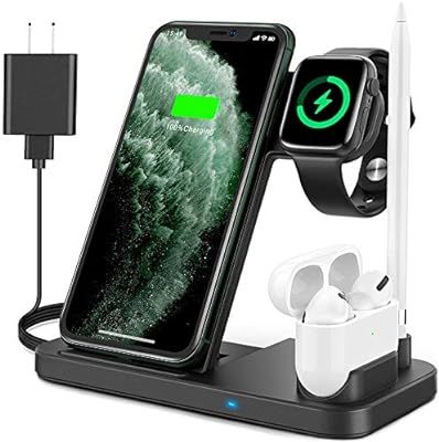 Powlaken Wireless Charger, 4in1 Wireless Charging Station Dock for Apple iWatch Series SE/6/5/4/3... | Amazon (US)