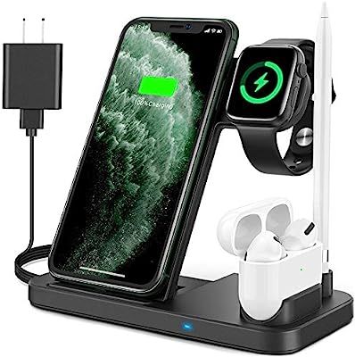 Powlaken Wireless Charger, 4in1 Wireless Charging Station Dock for Apple iWatch Series SE/6/5/4/3... | Amazon (US)