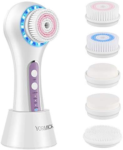 YORMICK Electric Facial Cleansing Brush,Rechargeable IPX7 Waterproof with 3 Modes, 5 Brush Heads for | Amazon (US)