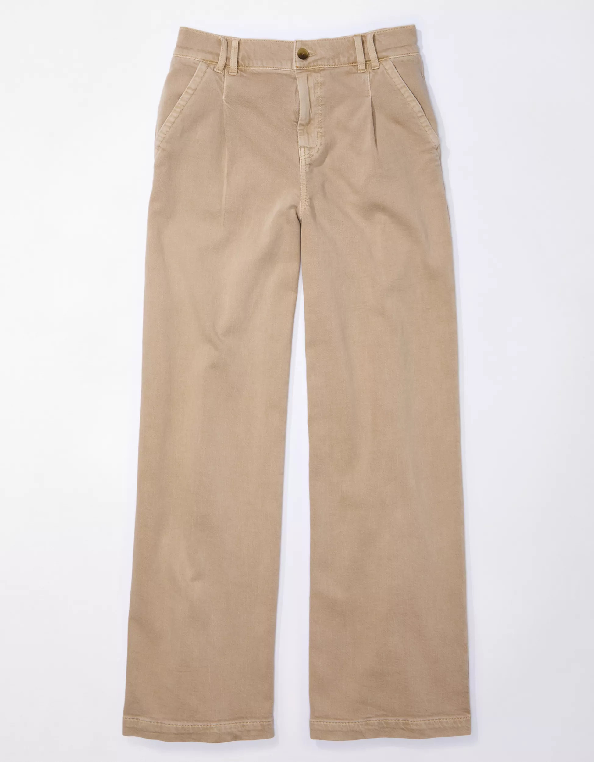 AE Dreamy Drape Stretch High-Waisted Khaki Trouser | American Eagle Outfitters (US & CA)