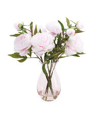 16in Peonies In Glass Vase | TJ Maxx