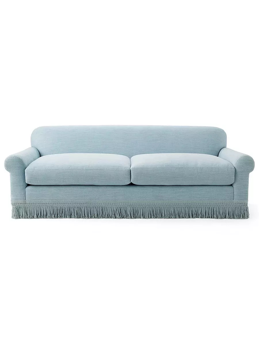 Cambridge Sofa - Coastal Blue Washed Linen with Fringe | Serena and Lily