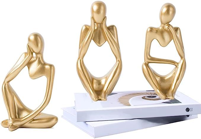 3 Pcs Gold Thinker Statue Sculpture Home Decor, Resin Abstract Art Golden Figurines, Mini Boho Ti... | Amazon (US)