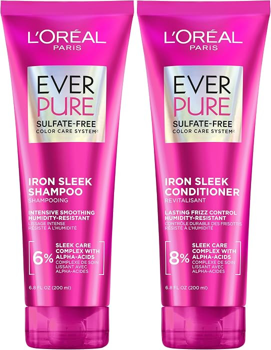 L'Oreal Paris Sulfate Free Iron Sleek Smoothing Shampoo and Conditioner Set, Frizz Control and Hu... | Amazon (US)