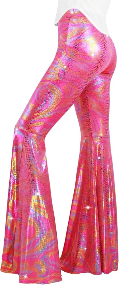 Womens Sequin Flare Pant Sparkly High Waisted Leg Bell Bottom Glitter Trousers Night Out Clubwear | Amazon (US)
