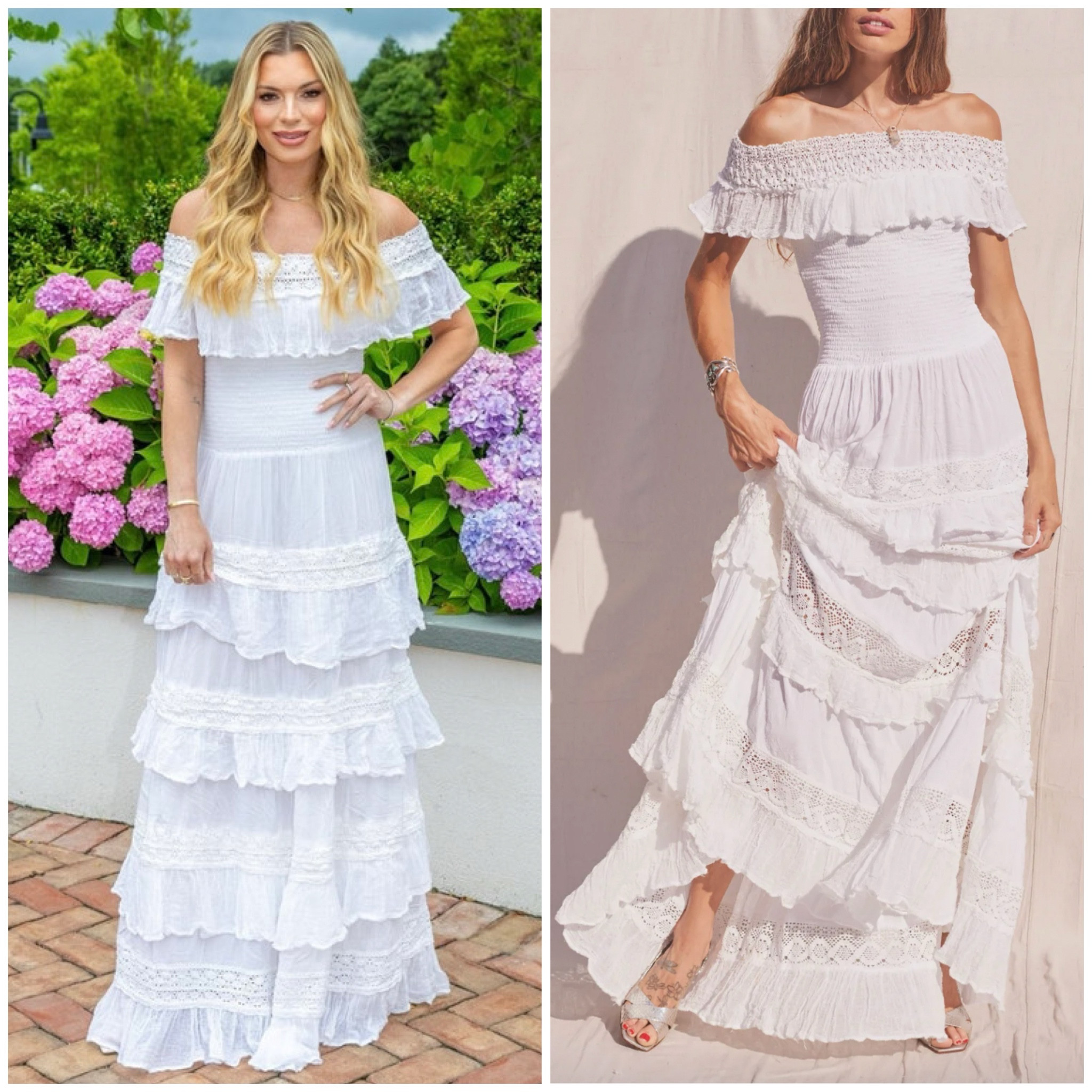 Lindsay Hubbard’s White Tiered Off the Shoulder Maxi Dress 📸 = @lindshubbs