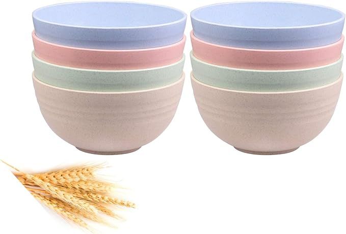 Unbreakable Cereal Bowls - 24 OZ Wheat Straw Fiber Lightweight Bowl Sets 8 - Dishwasher & Microwa... | Amazon (US)