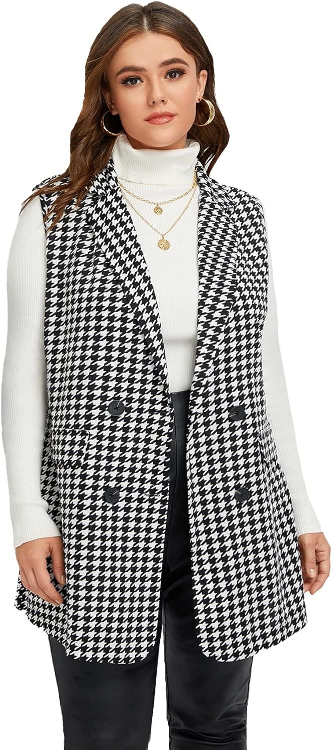 WDIRARA Women's Plus Size Plaid Button Open Front Sleeveless Blazer Jacket       Send to LogieIns... | Amazon (US)