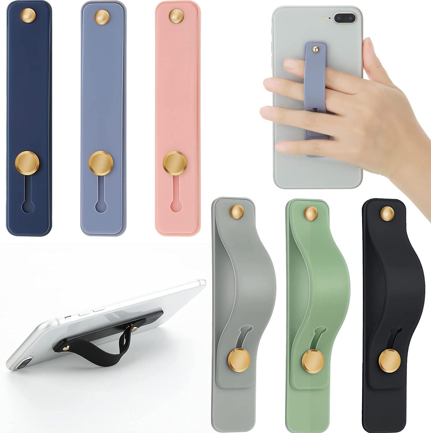 6 Pieces Telescopic Phone Grip Holder Stand With Finger Strap for Smartphones - Soft Colors | Amazon (US)