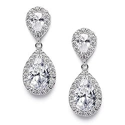 SWEETV Cubic Zirconia Teardrop Bridal Earrings, Rhinestone Dangle Earrings for Wedding Prom Anniv... | Amazon (US)