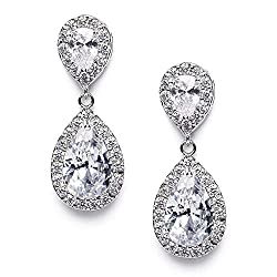 SWEETV Cubic Zirconia Teardrop Bridal Earrings, Rhinestone Dangle Earrings for Wedding Prom Anniv... | Amazon (US)