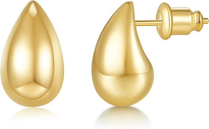 MINDDHA 14K Gold Plated Earring| 925 Sterling Silver Post| Hoop Teardrop Chunky Stud | Lightweigh... | Amazon (US)