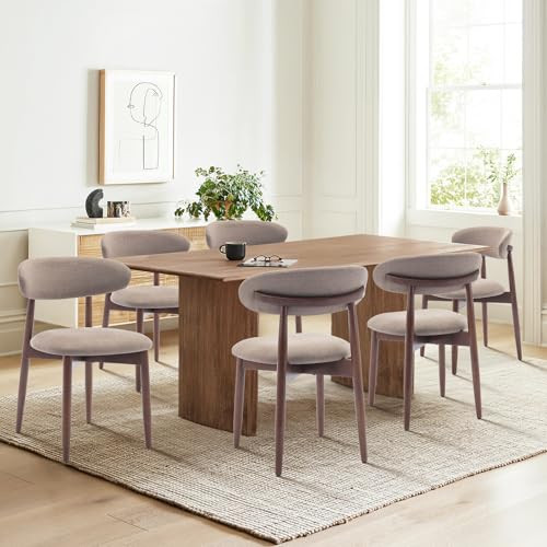 COLAMY Wooden Dining Chairs Set of 6, Modern Fabric Upholstered Kitchen Side Chairs, Farmhouse Dining Room Chair with Foot Pegs, Camel | Amazon (US)