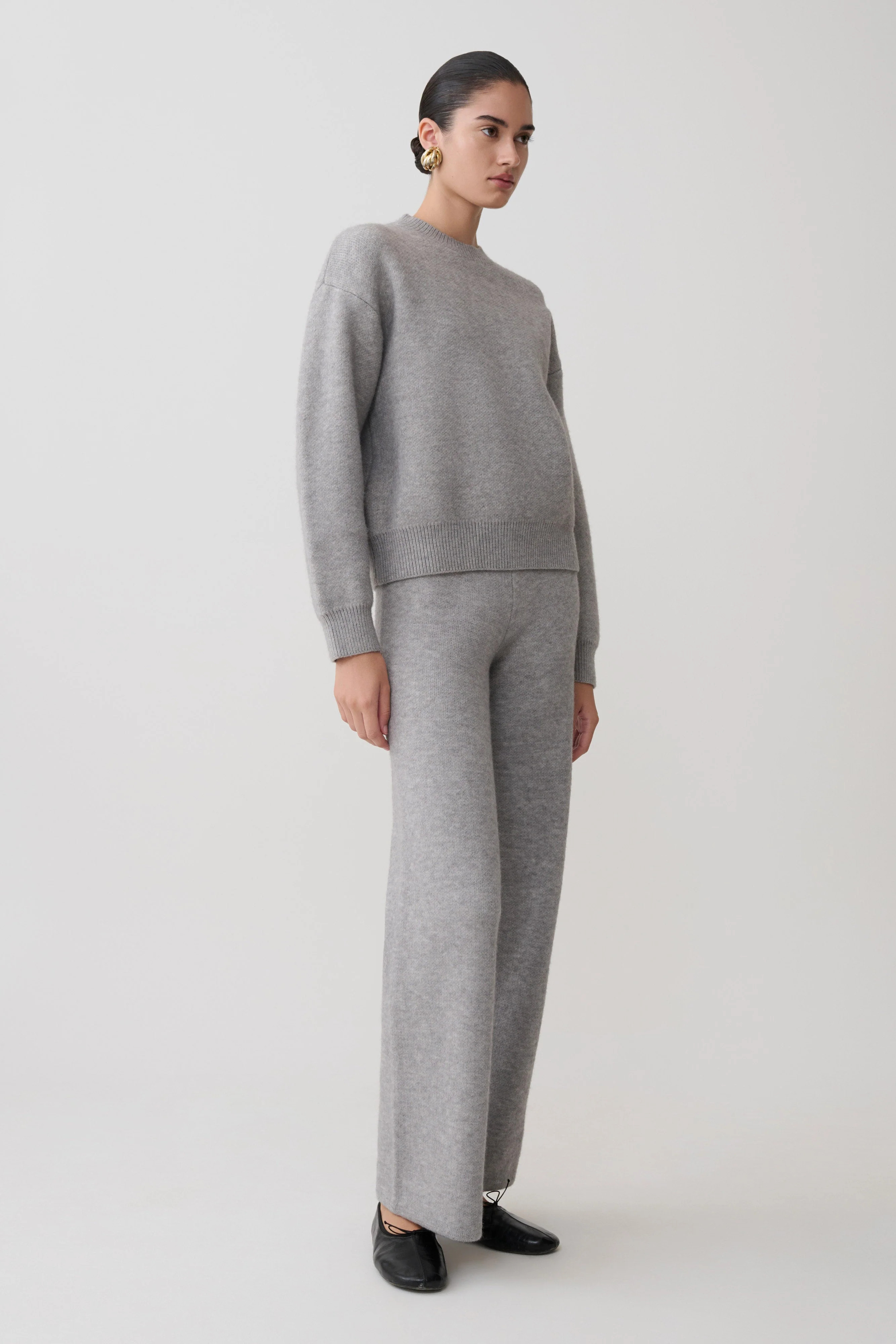 Knit Wide Leg Pants - Grey Marle | MESHKI US