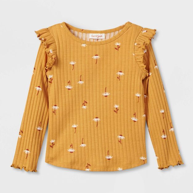 Toddler Girls' Floral Ribbed Long Sleeve Top - Cat & Jack™ Yellow | Target