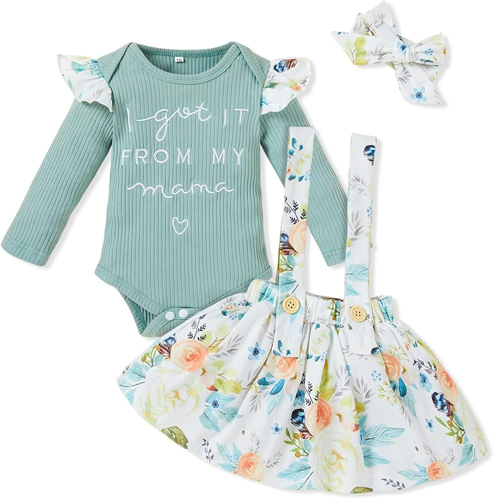 Toddler Baby Girl Suspender Skirt Sets Knit Romper Floral Strap Overall Skirt Dress Set Outfit | Amazon (US)