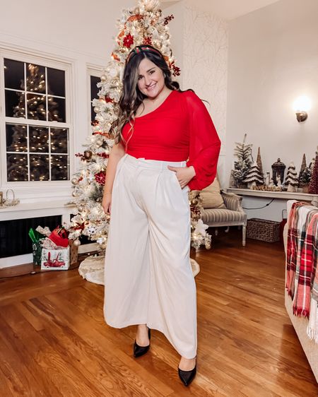 Wearing an XL in the red shirt
Wearing an XL short in the trousers
Heels tts

Holiday outfit, holiday party outfit, trouser style, one shoulder shirt, red top, Christmas party outfit, Christmas outfit 

#LTKHoliday #LTKcurves