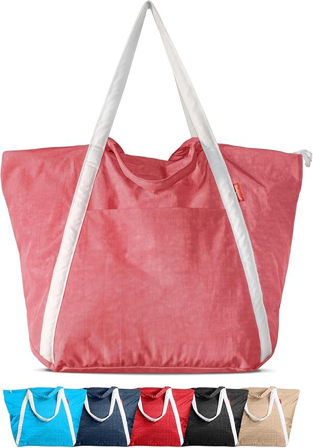 Beach Bags Waterproof Sandproof, Packable Beach Bag with Zipper, Pool Bag, Foldable Beach Bag, Tr... | Amazon (US)