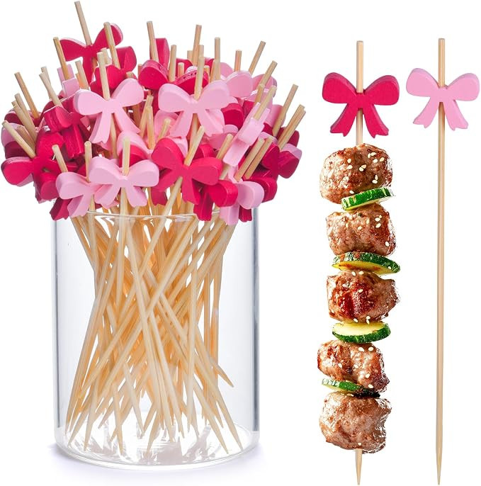 JtmyAota 100 Pack Bow Toothpicks for Appetizers, 4.7 Inch Natural Bamboo Cocktail Picks for Cake ... | Amazon (US)