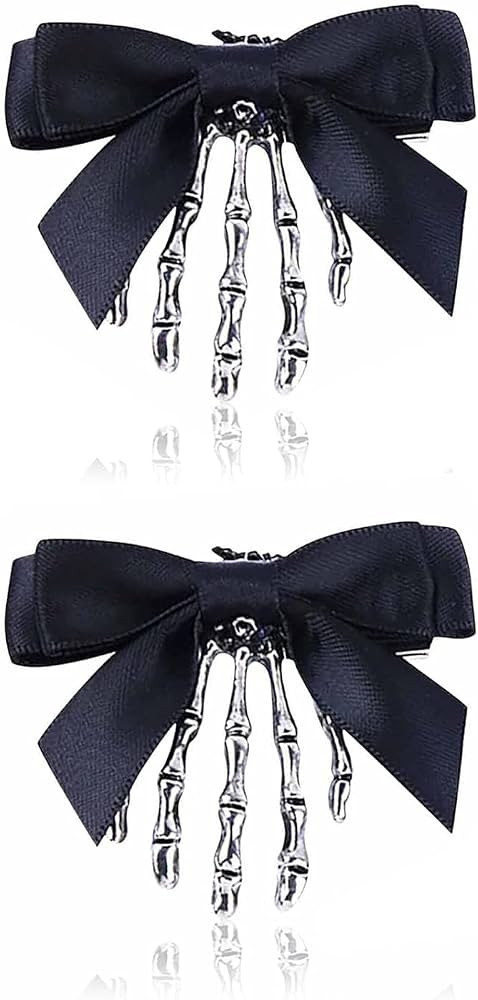 Utavu 2Pcs Skeleton Hand Hair Clips with Bowknot - Cute Skull Claw Hairpins for Girls, Party Cosp... | Amazon (US)