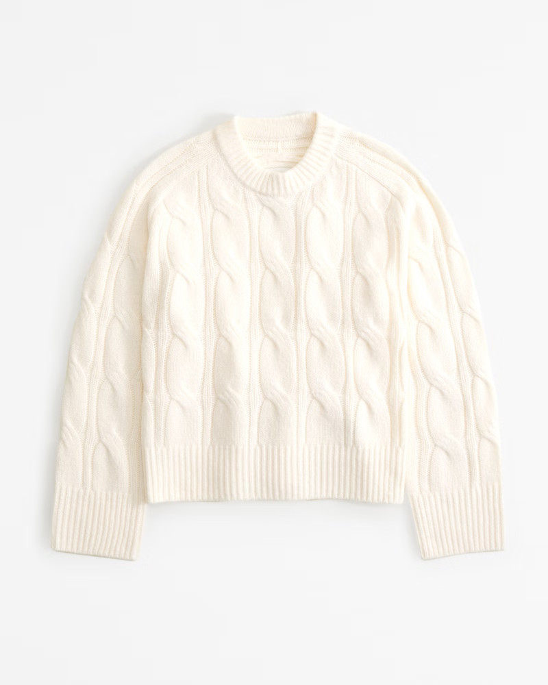 Abercrombie & Fitch Women's The A&F Madeline Cable Crew Sweater in Cream - Size XXS | Abercrombie & Fitch (US)