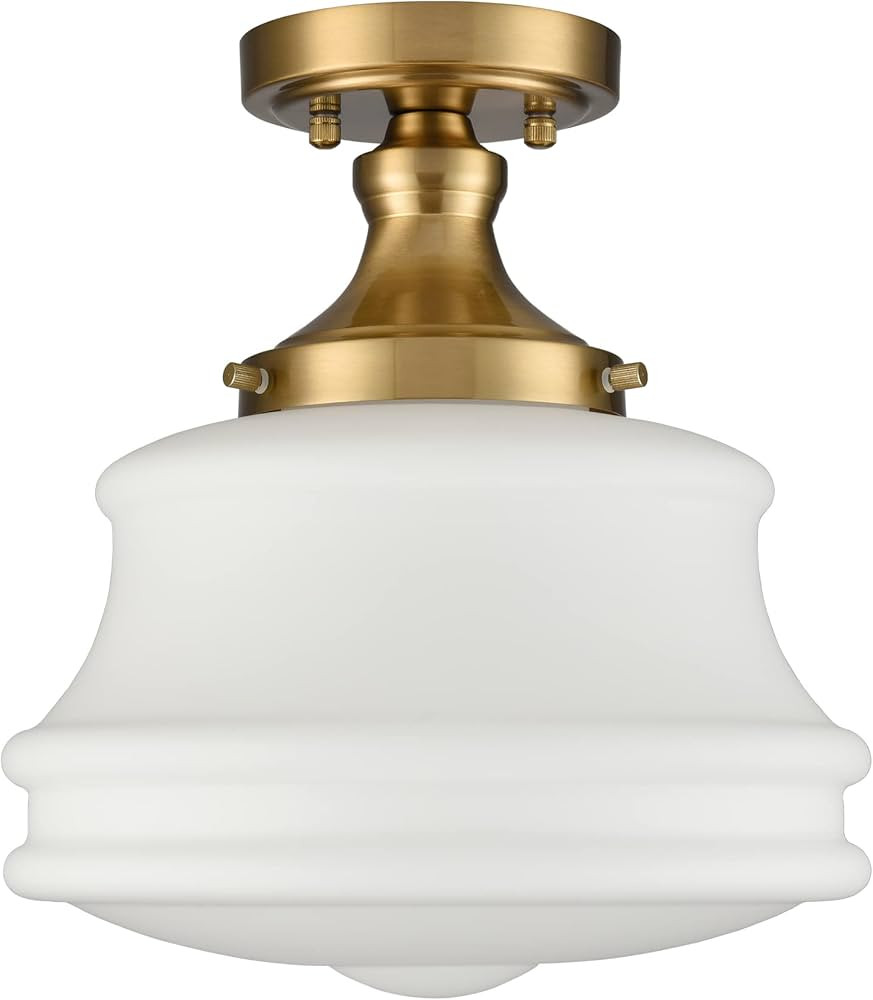Modern Semi Flush Mount Ceiling Light Gold Opal Milk Glass 11" W x 12.4" H | Amazon (US)
