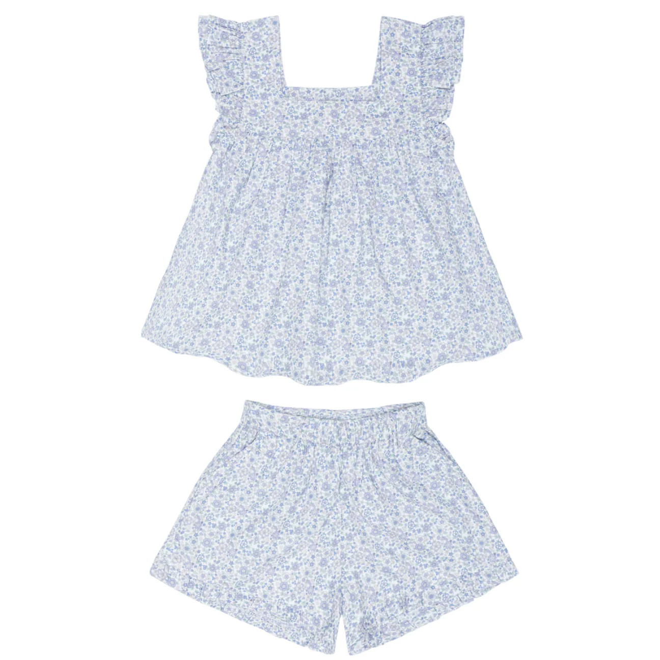 girls slate floral ruffle top and short set | Minnow