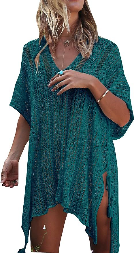 Wander Agio Beach Swimsuit for Women Sleeve Coverups Bikini Cover Up Net | Amazon (US)