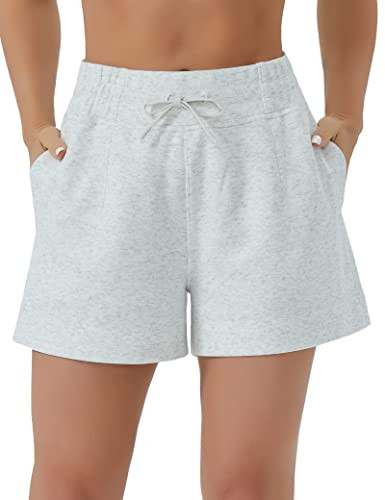 THE GYM PEOPLE Women's Drawstring Sweat Shorts High Waisted Summer Workout Lounge Shorts with Pockets Heather White | Amazon (US)