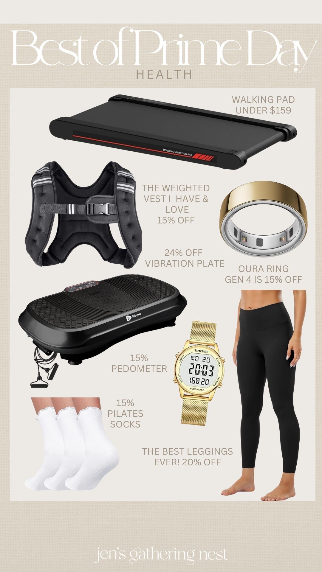 Health and workout must have that are on sale for Amazon prime day! From walking pads to weighted vest, vibration plate, plates, and workout gear so much is on sale ✨
#Amazon #AmazonPrime #PrimeDay #AmazonPrimeDay #Leisure #Leggings #WalkingPad #WeightedVest #Vibration #Pilates #PilatesSocks #PedometerWatch #Health #PrimeDaySale #AmazonFinds 

#LTKFindsUnder50 #LTKSaleAlert #LTKActive