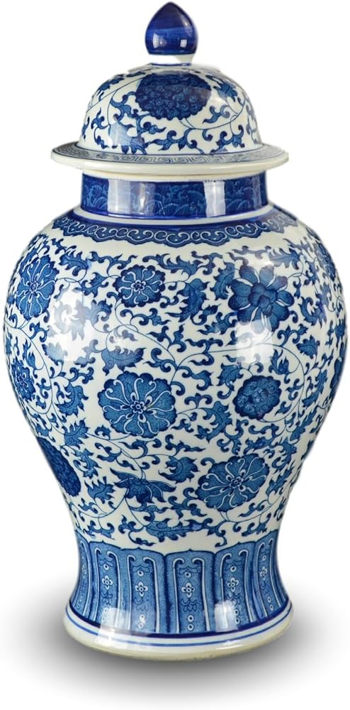 20" Classic Blue and White Porcelain Ceramic Floral Temple Ginger Jar Vase, Large China Ming Styl... | Amazon (US)