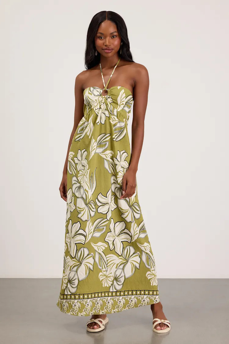 Cheri Light Green Floral Halter Midi Dress | Lulus