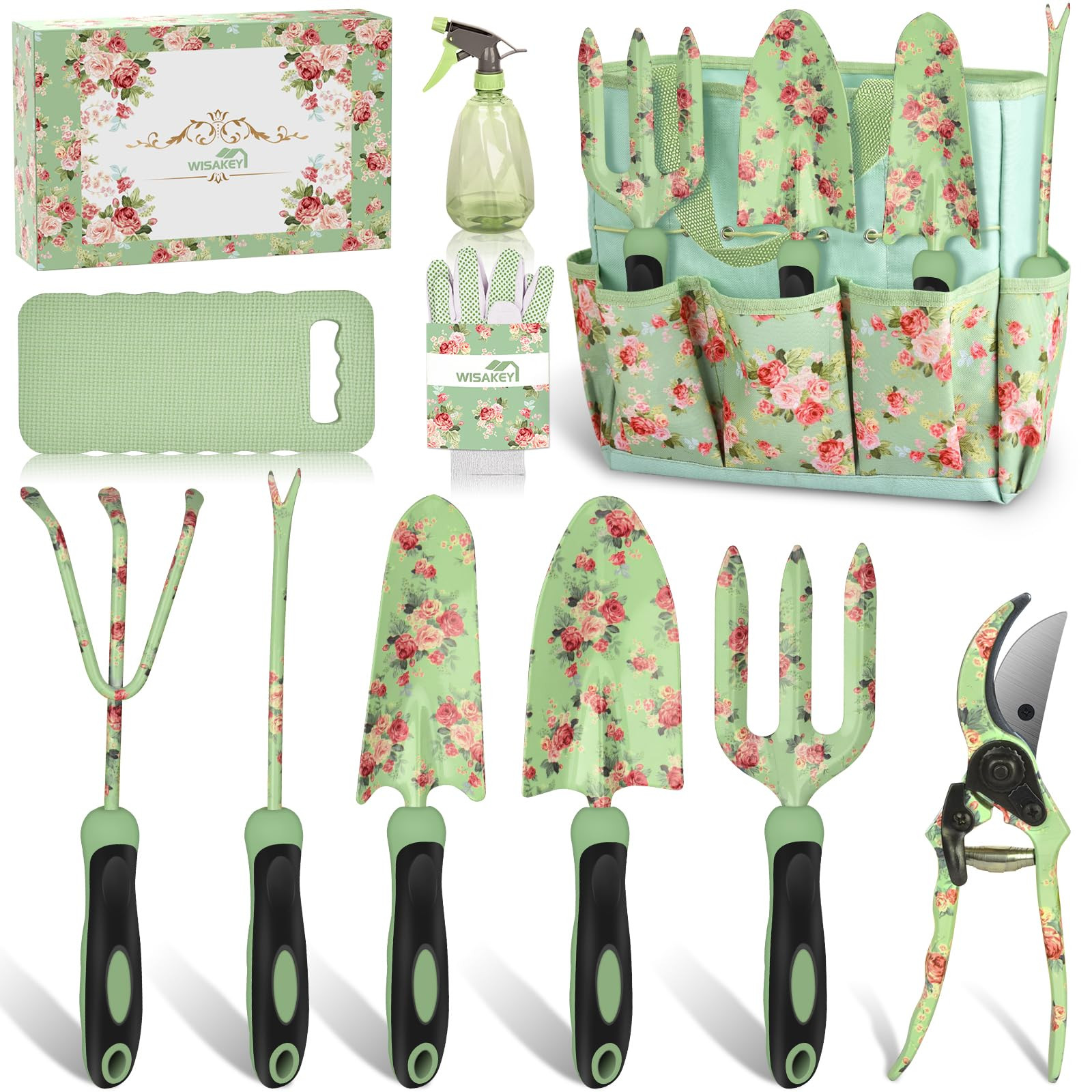 Gardening Tools, WisaKey 10 Piece Heavy Duty Green Garden Tools Set with Non-Slip Ergonomic Handl... | Amazon (US)