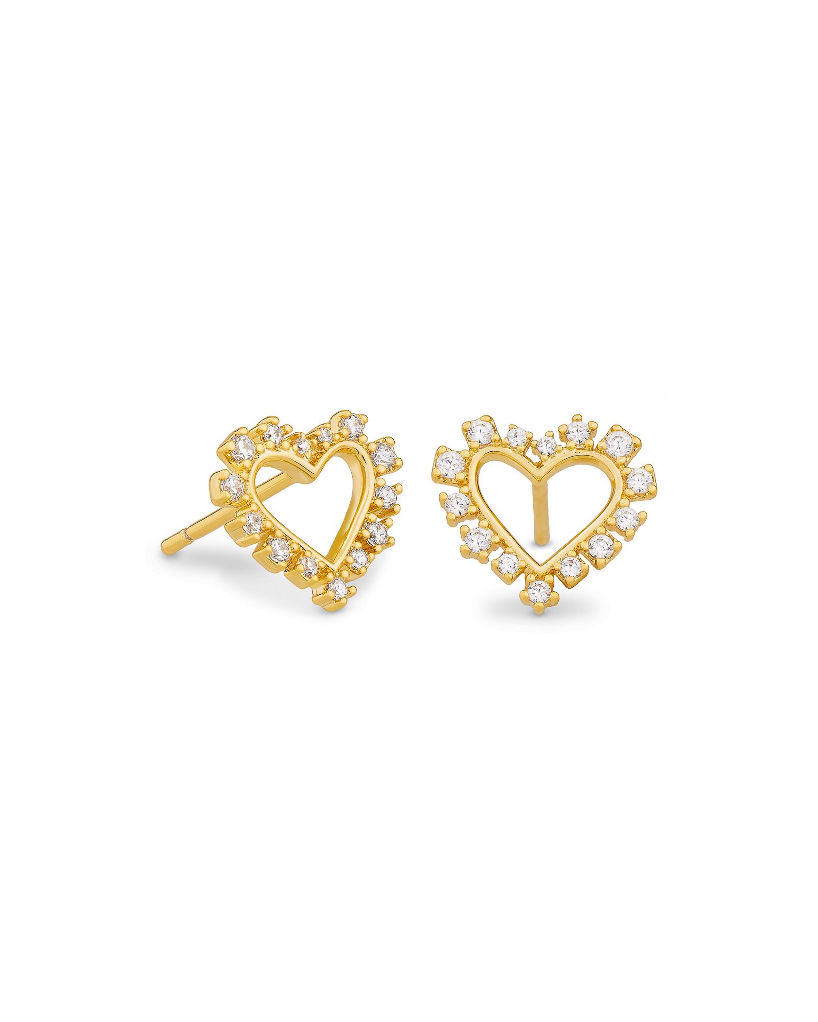 Ari Heart Gold Stud Earrings in White Crystal | Kendra Scott